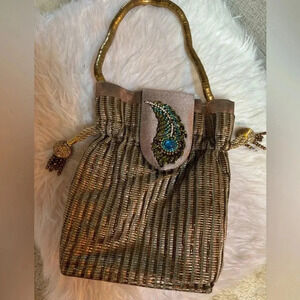 Vintage embellished jeweled beaded handbag/evening formal purse /bag gold tassel